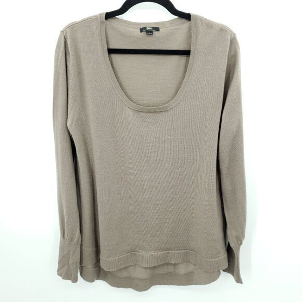 Emu Australia 100% Merino Wool Lightweight Scoop Neck Sweater Top L Tan